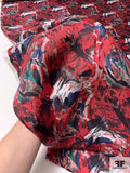 Abstract Painterly Floral Printed Vintage Silk Twill - Antique Red / Navy / Black / Evergreen
