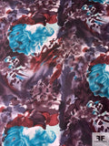 Painterly Floral Printed Vintage Silk Twill - Smoky Purple / Turquoise / Smoky Maroon
