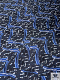 Geometric Anime Printed Vintage Silk Twill - Navy / Shades of Blue / Light Grey