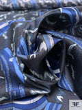 Geometric Anime Printed Vintage Silk Twill - Navy / Shades of Blue / Light Grey