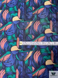Graphic Printed Vintage Silk Twill - Indigo Blue / Dusty Rose / Green