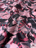 Abstract Graphic Printed Vintage Silk Twill - Dusty Plum / Soft Pink / Black / Grey