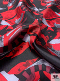 Abstract Graphic Printed Vintage Silk Twill - Red / Maroon / Black / Grey
