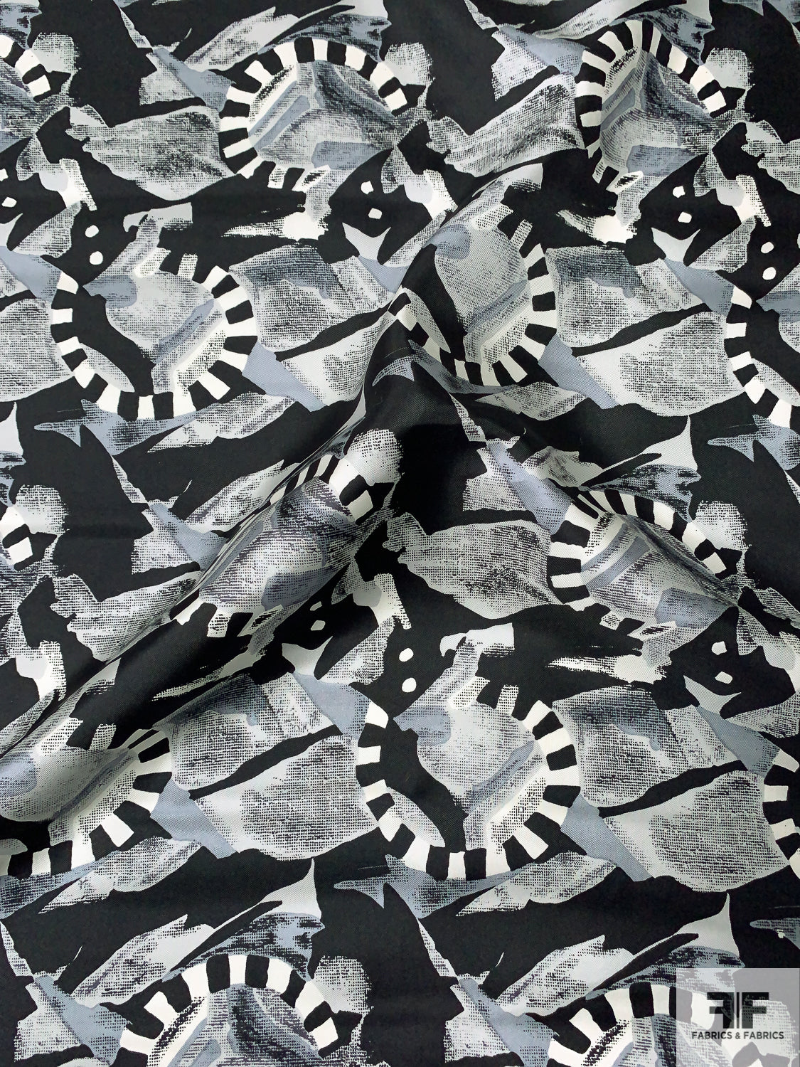 Abstract Graphic Printed Vintage Silk Twill - Grey / Black / Ivory
