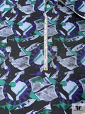 Abstract Graphic Printed Vintage Silk Twill - Indigo / Green / Black / Dusty Light Blue
