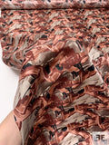 Abstract Graphic Printed Vintage Fine Silk Twill - Shades of Brown / Peach / Black
