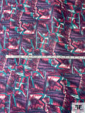 Graphic Shapes Printed Vintage Fine Silk Twill - Purple / Orchid Pink / Turquoise