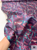 Graphic Shapes Printed Vintage Fine Silk Twill - Purple / Orchid Pink / Turquoise