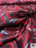 Graphic Shapes Printed Vintage Fine Silk Twill - Red / Black / White