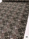 Checkerboard-Like Printed Vintage Silk Jacquard - Carob Brown / Black / Ivory