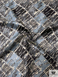 Checkerboard-Like Printed Vintage Silk Jacquard - Chalky Sky Blue / Black / Ivory / Grey