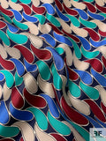 Italian Field of Teardrops Printed Fine Silk Twill - Turquoise / Blue / Burgundy / Beige