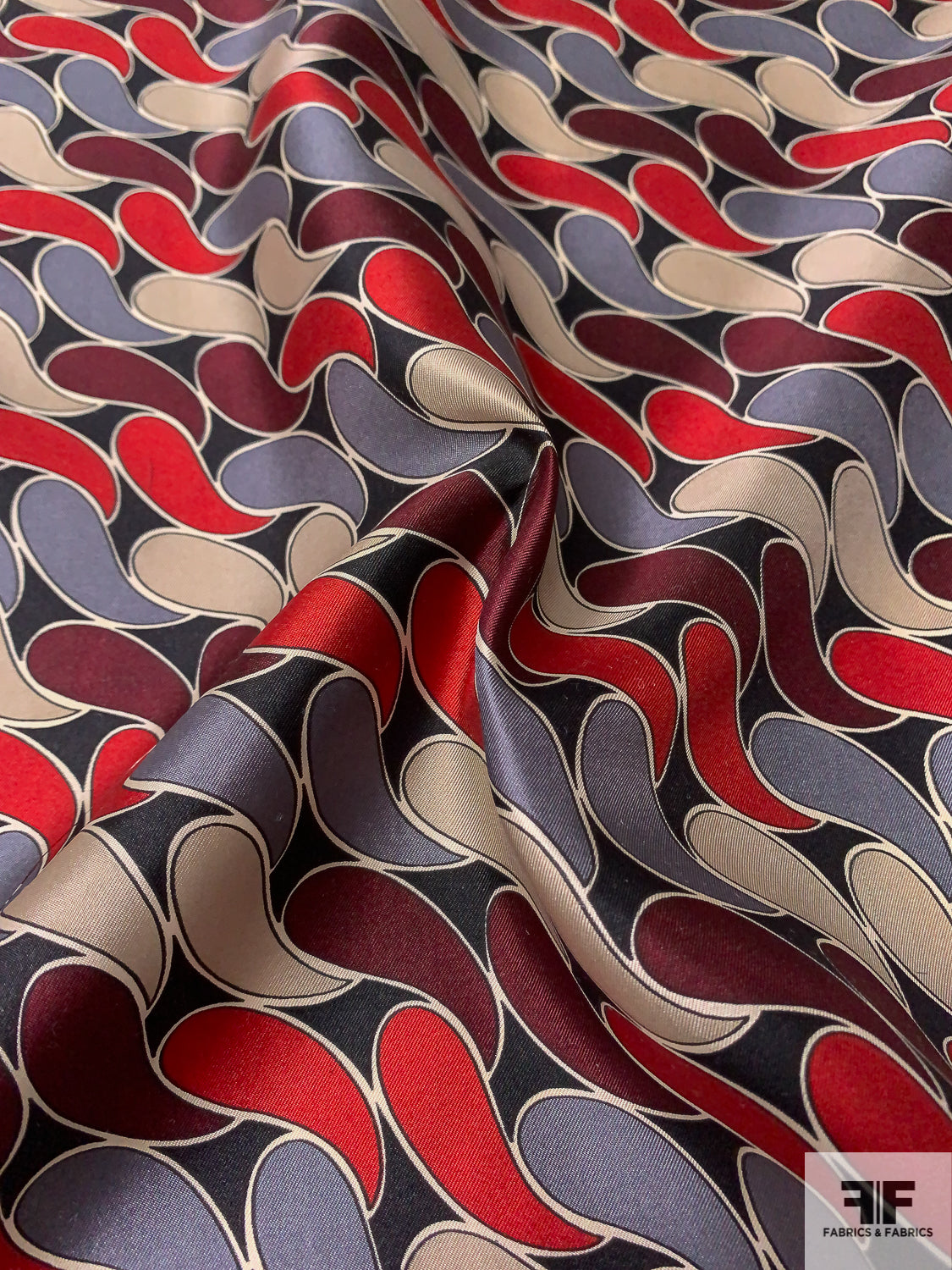 Italian Field of Teardrops Printed Fine Silk Twill - Red / Maroon / Beige / Black