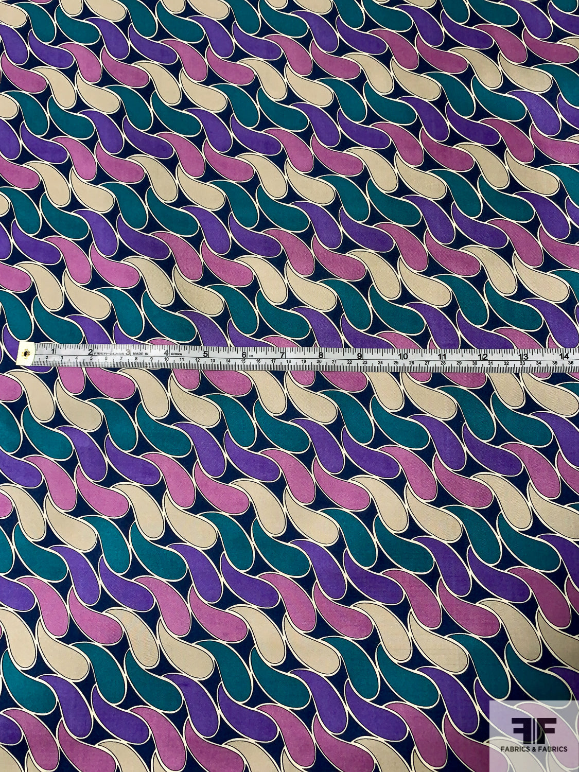 Italian Field of Teardrops Printed Fine Silk Twill - Violet / Orchid / Teal / Beige / Navy