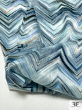 Painterly Chevron Printed Polyester Charmeuse - Seafoam / Shades of Blue / Rusty Black