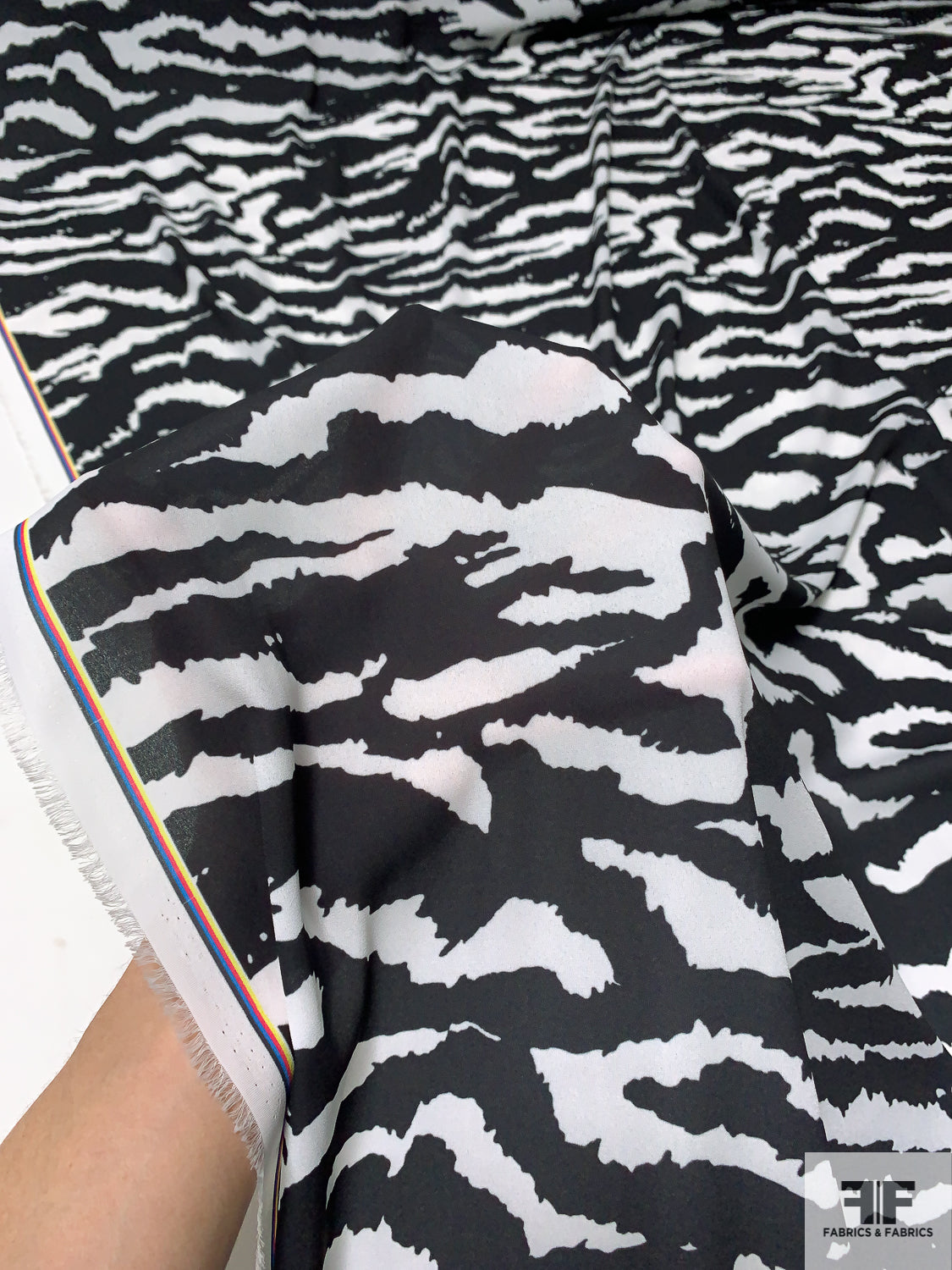Zebra Printed Heavy Polyester Chiffon - Black / White