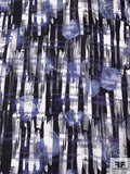 Abstract Strokes Printed Lightweight Polyester Charmeuse - Violet / Black / White