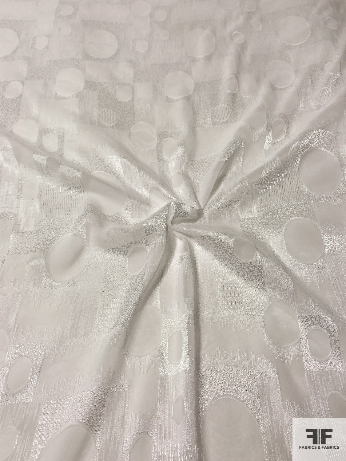 Circle Collage Polyester Chiffon Fil Coupé with Satin Sheen - Glossy White