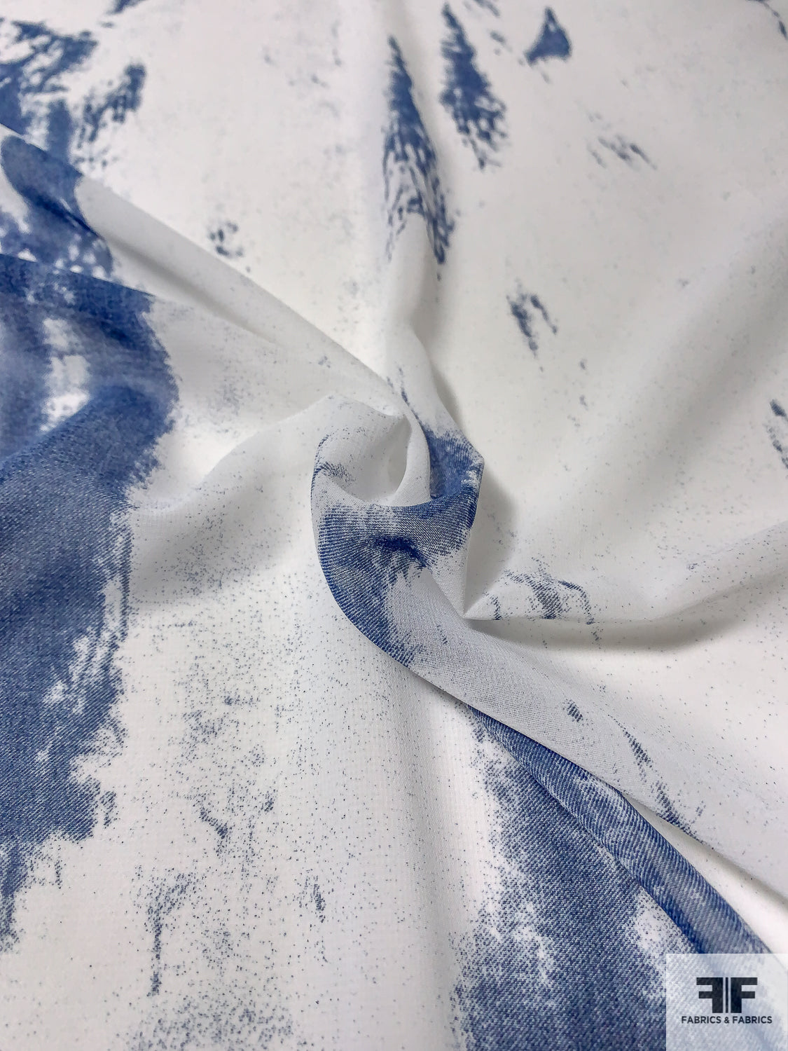 Abstract Tie-Dye Printed Polyester Chiffon - Denim Blue / White