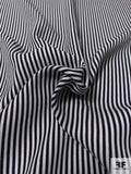 Vertical Striped Fine Twill Polyester Peachskin - Black / White
