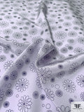 Spin and Spiral Floral Printed Silk Crepe de Chine - Pale Lavender / Eggplant
