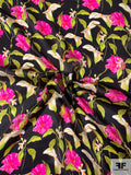 Vibrant Floral Printed Silk Charmeuse - Magenta / Green / Black