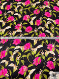 Vibrant Floral Printed Silk Charmeuse - Magenta / Green / Black