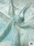 Sunflower and Floral Printed Silk Crepe de Chine - Pale Aqua / Turquoise