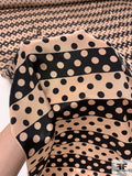 Striped and Polka Dotted Printed Silk Crepe de Chine - Nude / Black