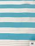 Horizontal Striped Printed Silk Crepe de Chine - Soft Turquoise / Off-White / Navy