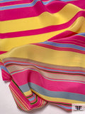 Horizontal Multi-Size Striped Printed Silk Crepe de Chine - Hot Pink / Yellow / Multicolor