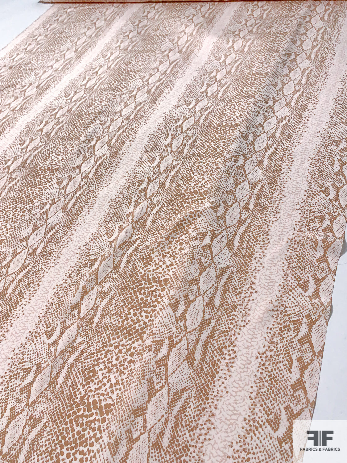 Snakeskin Printed Silk Crepe de Chine - Mesa Tan / Light Dusty Rose / Off-White