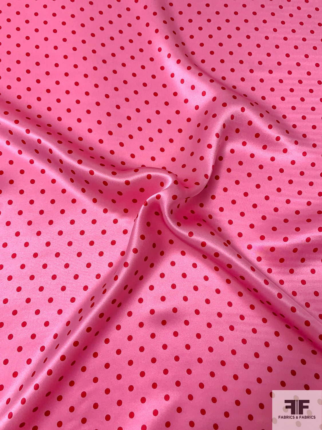 Polka Dot Printed Silk Charmeuse - Bubblegum Pink / Red