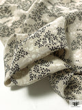 Ditsy Floral Stems Printed Silk Crepe de Chine - Beige / Black / White