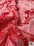 Ornate Regal Floral Printed Silk Crepe de Chine - Red / Ivory