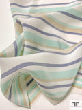Horizontal Striped Printed Silk Crepe de Chine - Seafoam / Cool Grey / Tan / Ivory