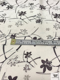Floral Branch Stems Printed Silk Crepe de Chine - Black / Ivory