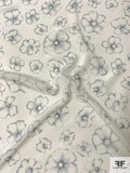 Ethereal Watercolor Floral Printed Silk Crepe de Chine - Shades of Grey / Ivory