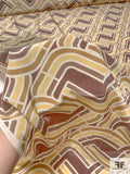 Art Deco Links Printed Silk Crepe de Chine - Browns / Tan / Eggnog
