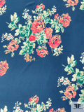 Floral Bouquets Printed Silk Crepe de Chine - Ocean Navy / Teal / Aqua / Peach / Pink