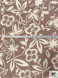 Playful Floral Stems Printed Silk Crepe de Chine - Taupe Brown / Ivory