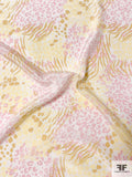 Wavy Animal Pattern Collage Printed Silk Crepe de Chine - Baby Pink / Baby Yellow / Light Ochre