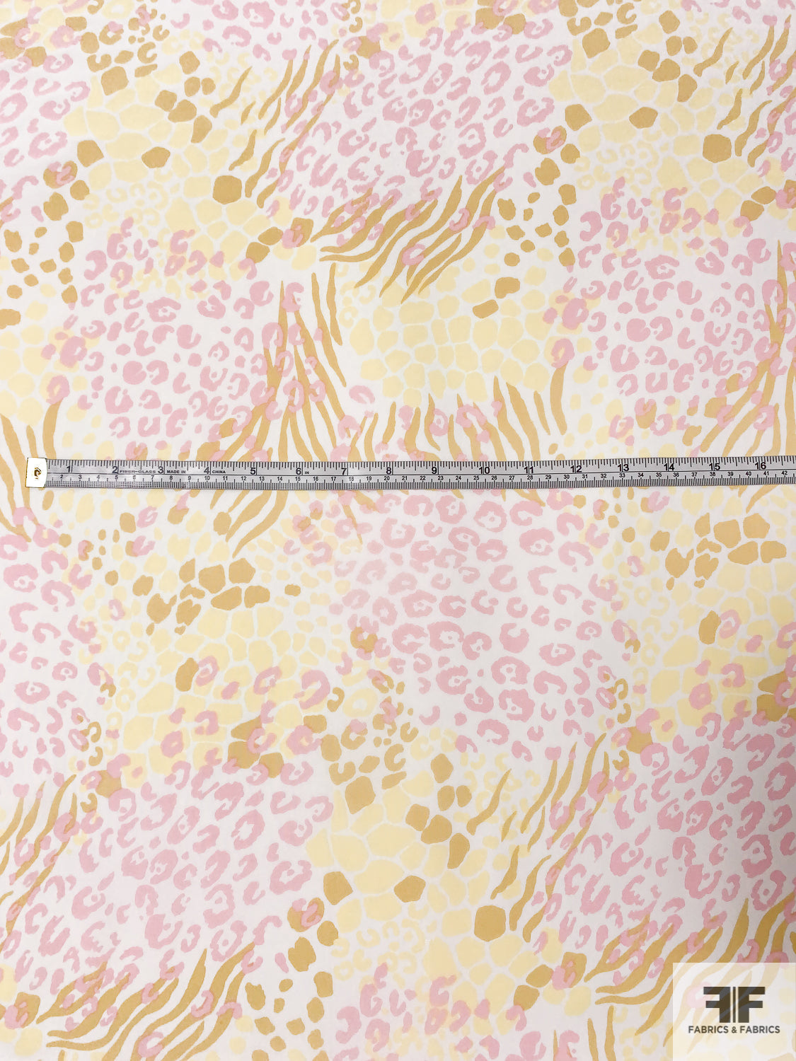 Wavy Animal Pattern Collage Printed Silk Crepe de Chine - Baby Pink / Baby Yellow / Light Ochre