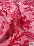 Ornate Regal Floral Printed Silk Crepe de Chine - Red / Off-White