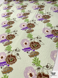 Diagonal Floral Printed Silk Crepe de Chine - Light Sage / Brown / Lavender / Purple / Tan