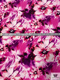 Painterly Floral Printed Silk Crepe de Chine - Shades of Magenta / White