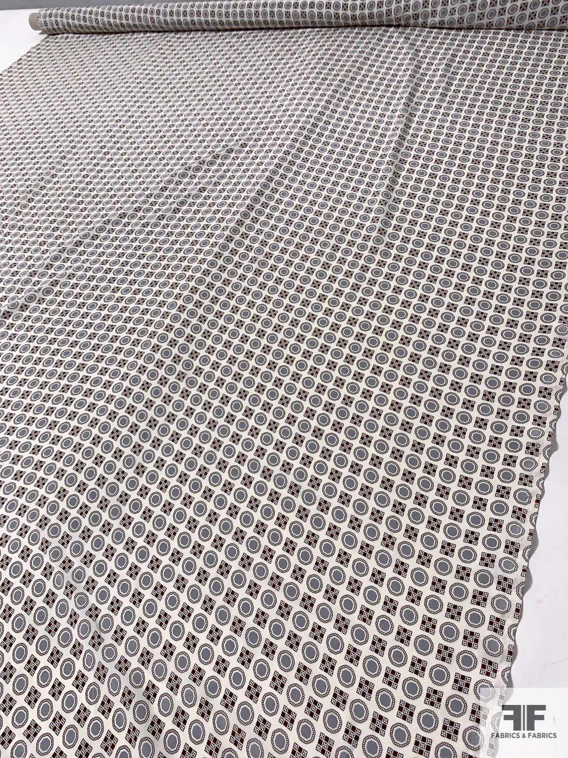 Geometric Board Printed Silk Crepe de Chine - Grey / Brown / White