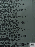 Border Pattern Rock Graphic Printed Silk Crepe de Chine - Livid Grey-Green / Black