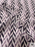 Herringbone Printed Silk Crepe de Chine - Black / Grey / Purple
