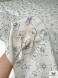 Ethereal Watercolor Floral Printed Silk Crepe de Chine - Shades of Grey / Ivory